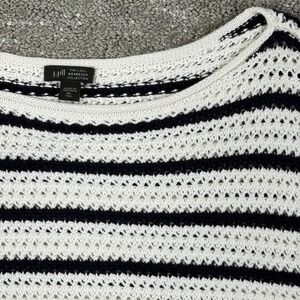 J. Jill Sweater Womens XL Tall Cream Navy Blue Striped Crochet Knit Wearever NWT